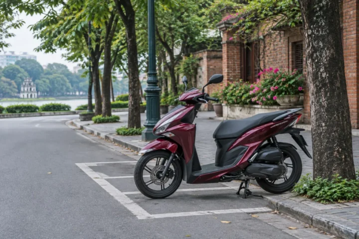 Scooter automático ilustrativo aparcado en Hanói para una guía de alquiler Honda Click