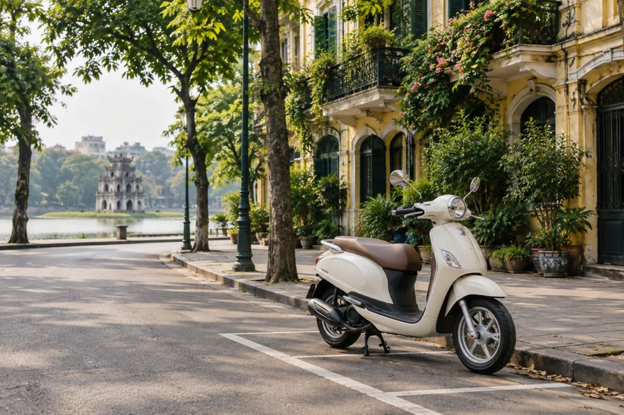 Scooter automatique illustratif stationné à Hanoï pour un guide de location Honda Click