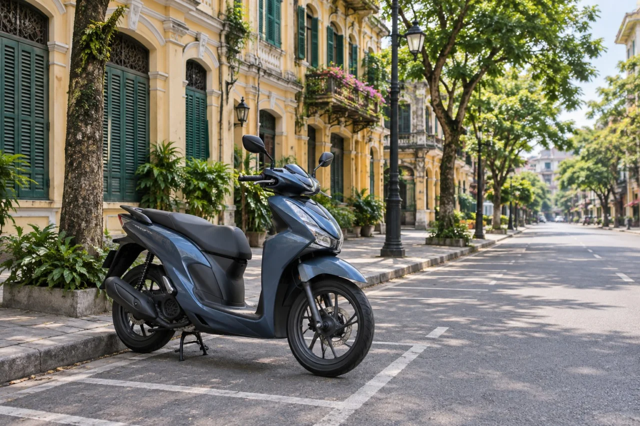 Illustrative automatic scooter parked near Hanoi Old Quarter for Honda Click rental suitability