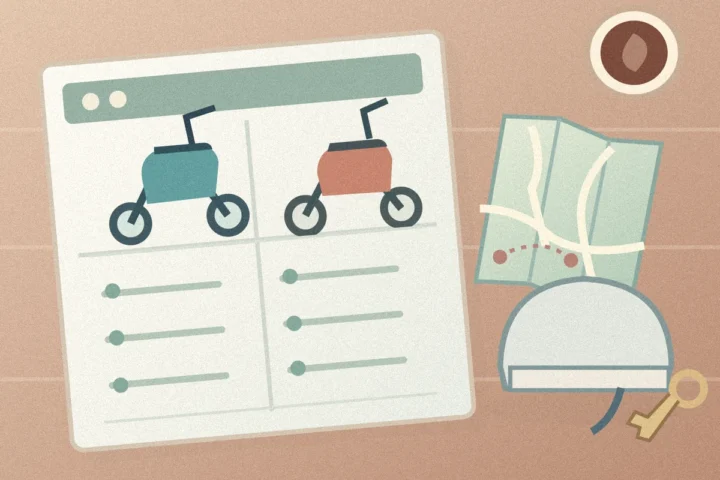 Illustration comparing two scooter rental choices for a monthly stay in Hanoi