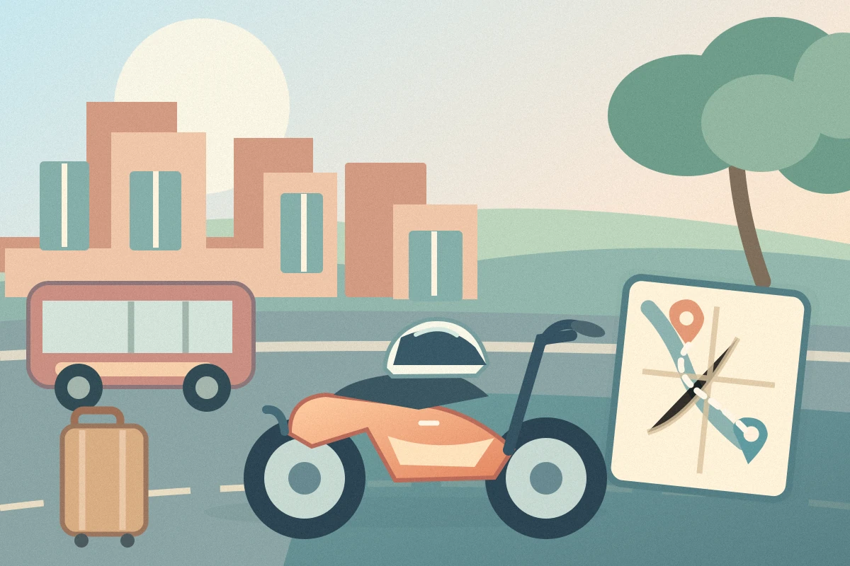 Illustration comparing scooter rental and other transport options for a two-day trip in Hanoi